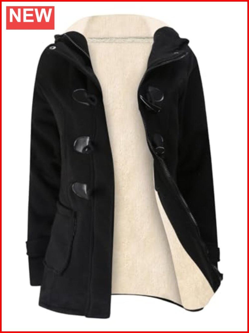 Women's Sherpa Lined Duffle Toggle Coat Hooded Fleece Jacket